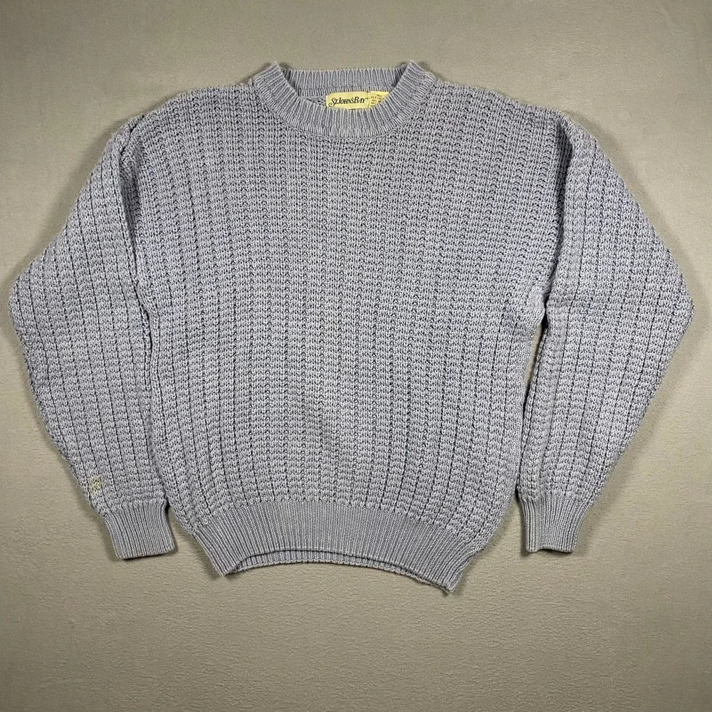Vintage St Johns Bay Mens XLT Blue‎ Cable Knit Crew Neck Sweater Pullover - Picture 2 of 8